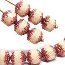 8mm Beige cathedral beads Copper ends Czech glass round fire polished ball beads 15Pc