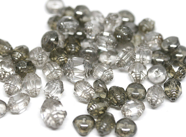Grey glass beads mix Silver cathedral czech glass barrel beads Fire polished 20g