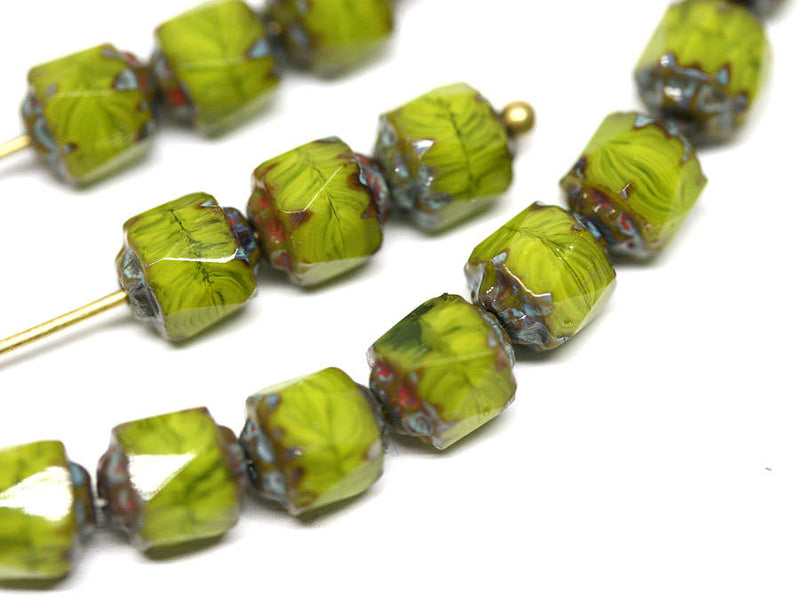 6mm Olive green glass beads mix Cathedral picasso czech fire polished round 20Pc