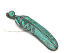Feather pendant bead with Claws, Green patina