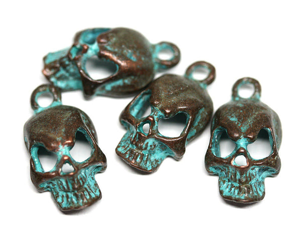 4pc skull charms Green Patina Copper 18mm