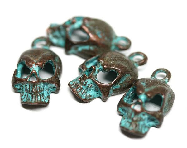 4pc skull charms Green Patina Copper 18mm