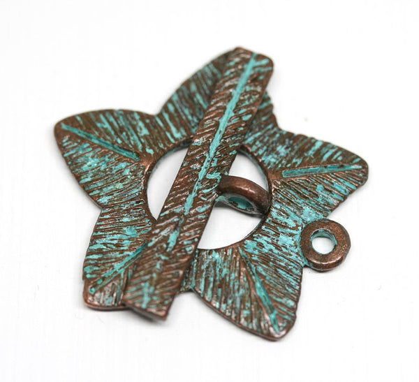 1 set Large copper Toggle clasp Green Patina 35mm