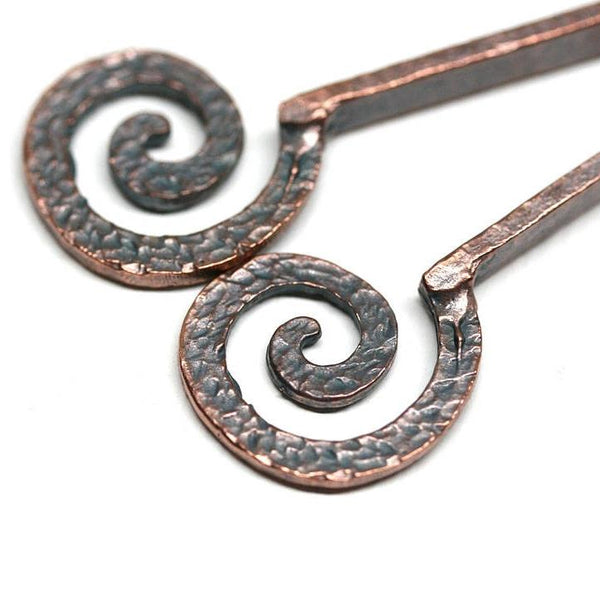 70mm Long spiral Antique copper hammered pendant 2Pc