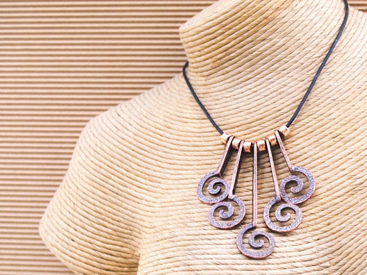 2pc Antique Copper Spiral hammered charms 55mm