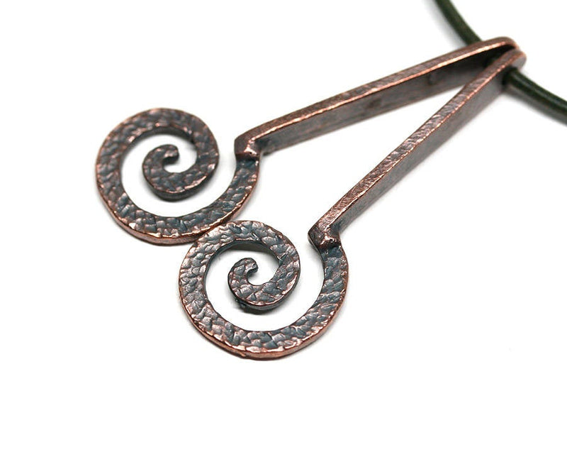 2pc Antique Copper Spiral hammered charms 55mm