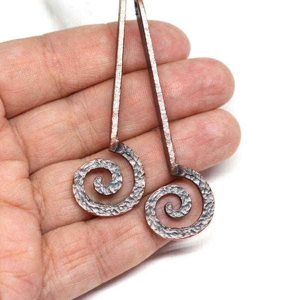 70mm Long spiral Antique copper hammered pendant 2Pc