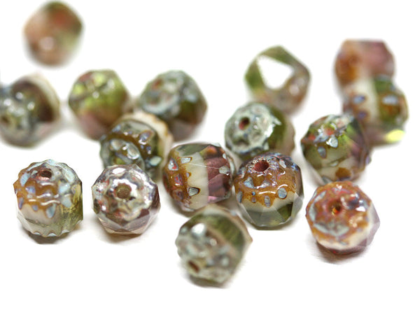 6mm cathedral czech glass beads, Mixed purple green color Picasso fire polished 20Pc
