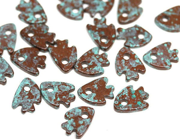 10mm Ceramic Fish charm beads Brown Turquoise small fish beads - 20pc