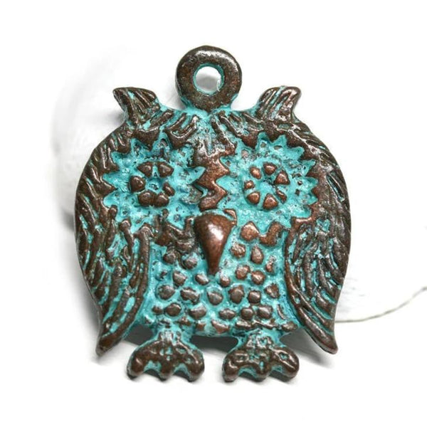 Copper Owl pendant Green patina