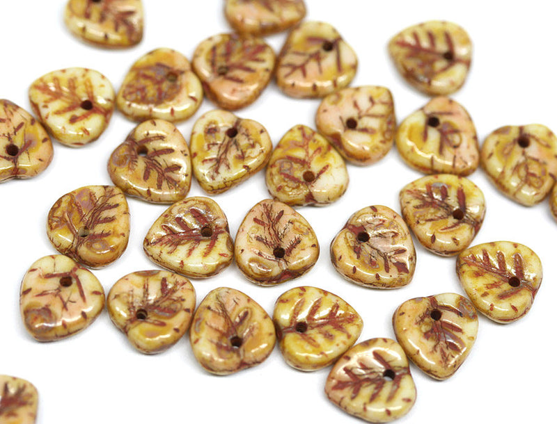 9mm Picasso leaf beads Beige brown Heart shaped triangle - 30pc