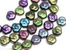 9mm Black Gold flower czech glass bead Metallic Black - 20Pc