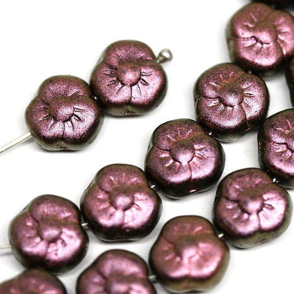 9mm Brown Pink flower czech glass bead - 20Pc