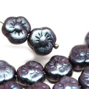 9mm Gray Purple czech glass flower Metallic dark grey three petal daisy flower - 20Pc