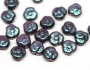 9mm Gray Purple czech glass flower Metallic dark grey three petal daisy flower - 20Pc