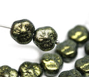 9mm Black Gold flower czech glass bead Metallic Black - 20Pc