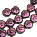 9mm Pink Purple czech glass flower Metallic Purple three petal daisy - 20Pc