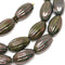 14x8mm Dark Bronze oval carved large czech glass barrel beads Luster coating - 8Pc