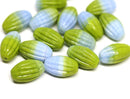14x8mm Green Blue oval сarved Large czech glass barrel beads 8Pc