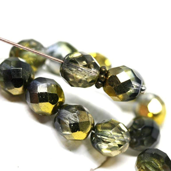 8mm Dark Gray Golden czech glass fire polished beads - 15pc