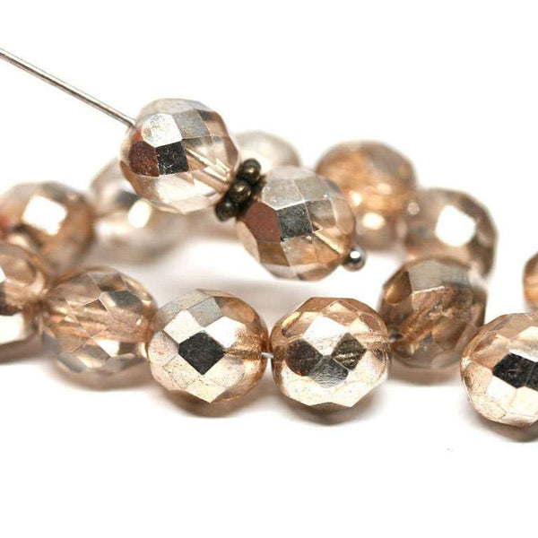 8mm Peach Gold round beads Light Peach czech glass fire polished beads - 15pc