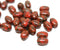 9x6mm Red oval Picasso Czech glass pressed barrel rice beads 30pc