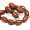 9x6mm Red oval Picasso Czech glass pressed barrel rice beads 30pc