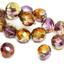 10mm Gold Purple czech glass beads fire polished - 10pc