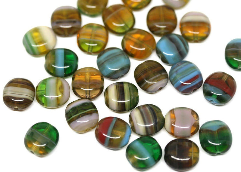 10x9mm Green Yellow mixed color flat oval Czech glass beads - 15Pc