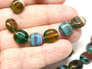 10x9mm Green Yellow mixed color flat oval Czech glass beads - 15Pc
