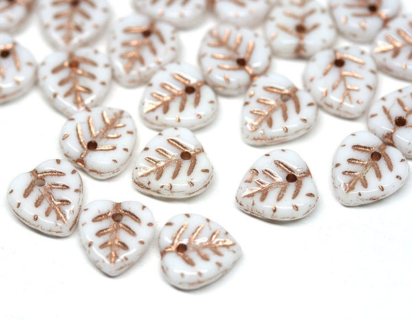 9mm White Rose Gold leaf beads Heart shaped triangle - 30pc