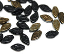 10x6mm Black leaf with luster lass beads - 40Pc