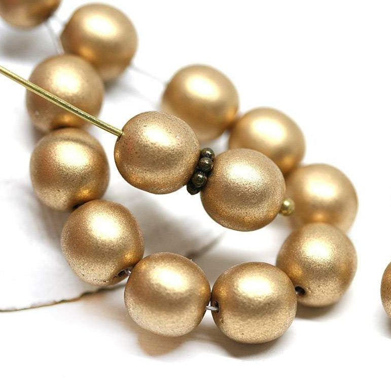 8mm Golden czech glass round pressed druk beads - 20Pc