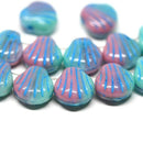 20pc Blue Pink czech glass shell beads - 9mm