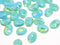 30Pc Blue Green petal drop Czech glass beads top drilled - 6x8mm