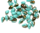 4x6mm Turquoise green glass drops Metallic luster czech glass - 50Pc