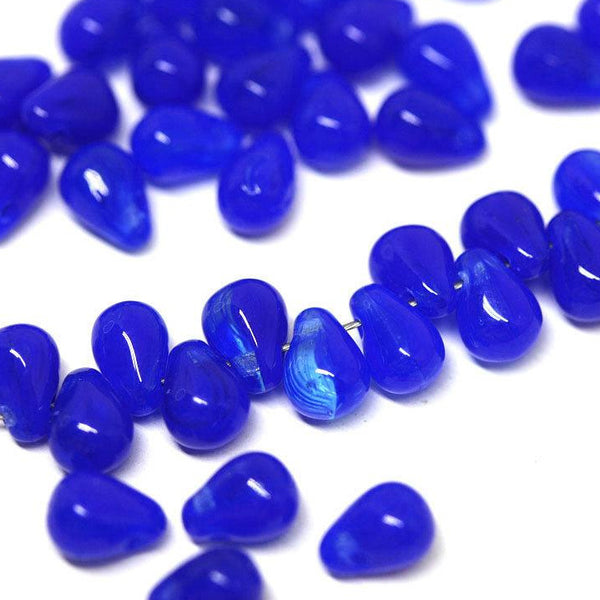 4x6mm Cobalt blue, Mixed Blue czech glass small teardrops - 50Pc