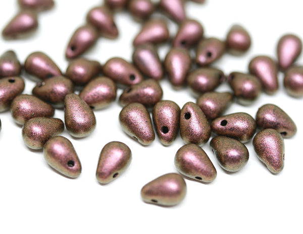 4x6mm Metallic Purple brown glass drops Brown Purple - 50Pc