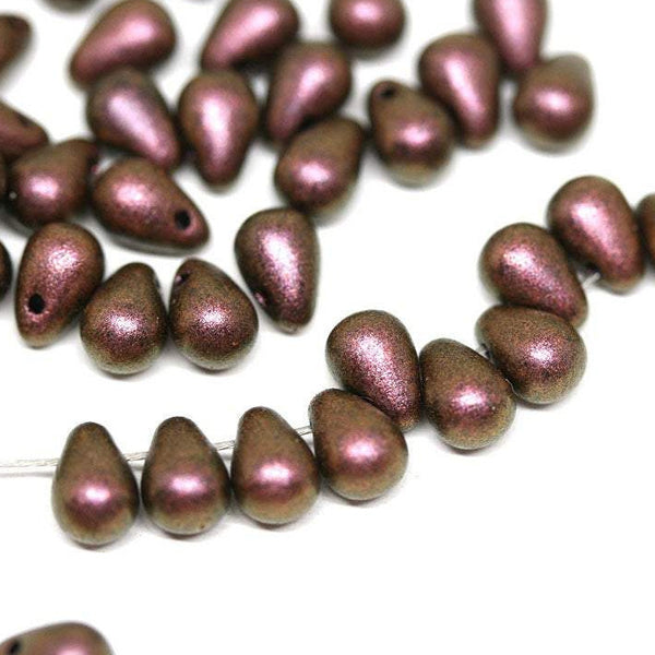 4x6mm Metallic Purple brown glass drops Brown Purple - 50Pc