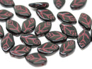 12x7mm Black leaf beads Czech glass jet black beads Dark pink inlays - 25Pc