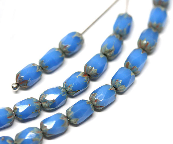 6x4mm Turquoise Blue rice beads Picasso czech glass fire polished small oval beads 25pc