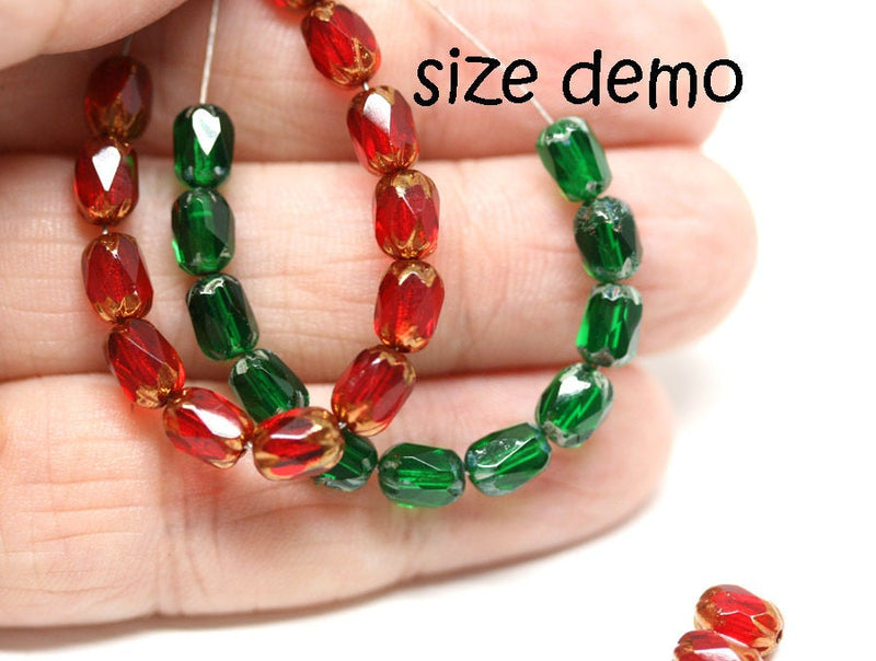 6x4mm Opaque Red rice beads Picasso czech glass fire polished small oval beads 25pc