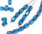 6x4mm Capri blue czech glass fire polished rice beads gold ends 25pc