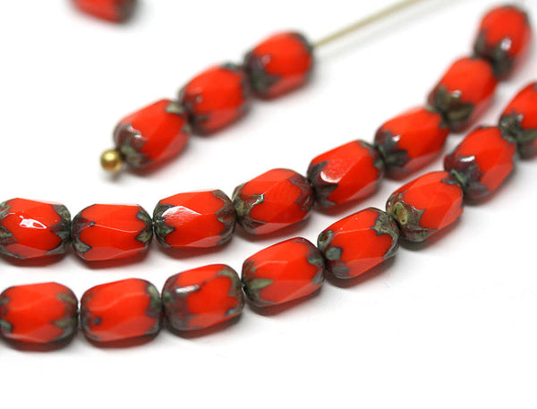 6x4mm Opaque Red rice beads Picasso czech glass fire polished small oval beads 25pc