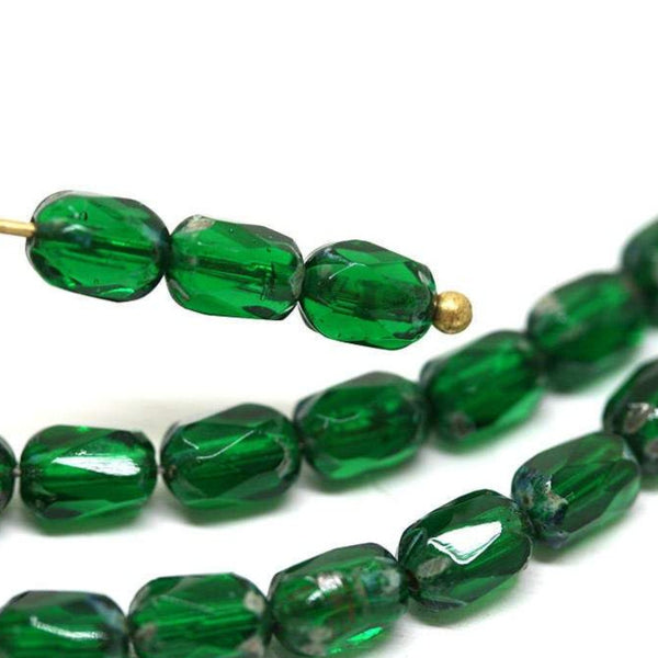 6x4mm Dark green rice beads Picasso czech glass fire polished, 25pc