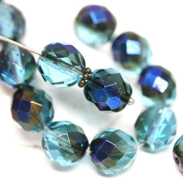 10mm Dark Blue round czech glass fire polished ball beads - 10Pc