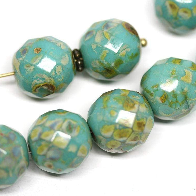 12mm round glass beads Turquoise green Czech glass - 4Pc