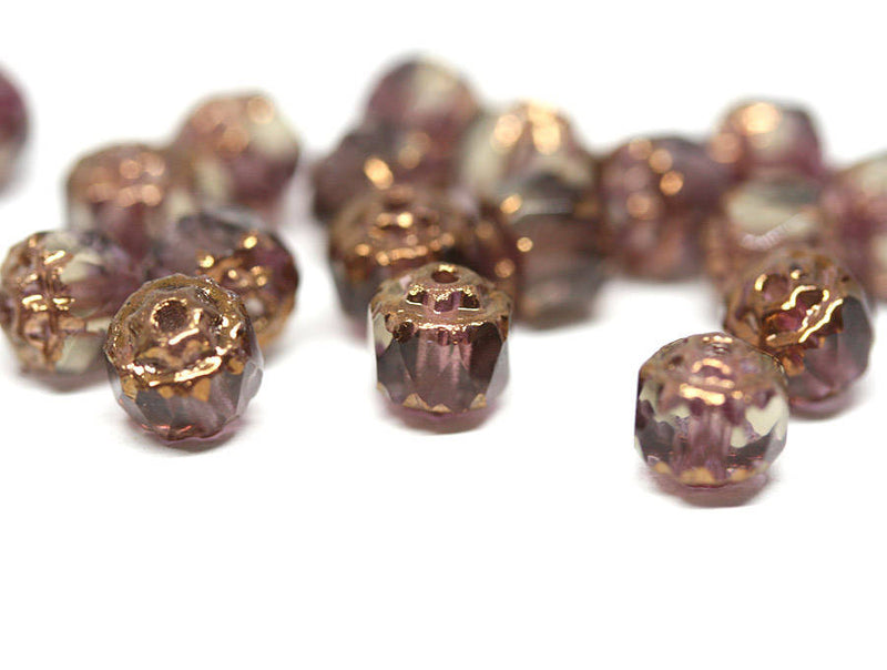 6mm Smokey Topaz czech glass beads cathedral round fire polished beads Golden ends 20Pc