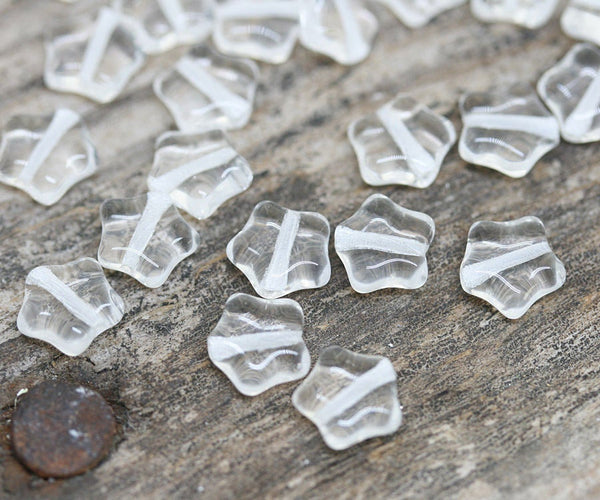 8mm Crystal clear star Czech glass beads 5 pointed stars 30Pc