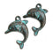2pc Dolphin charms, Copper Green patina 27mm
